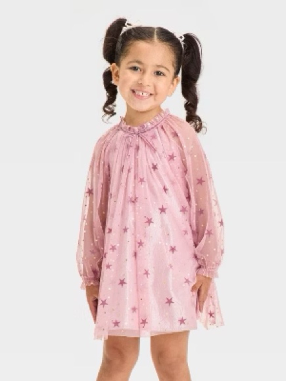Cat & Jack Toddler Girls' Foil Star Tulle Bow Long Sleeve Dress Top - 18 Months
